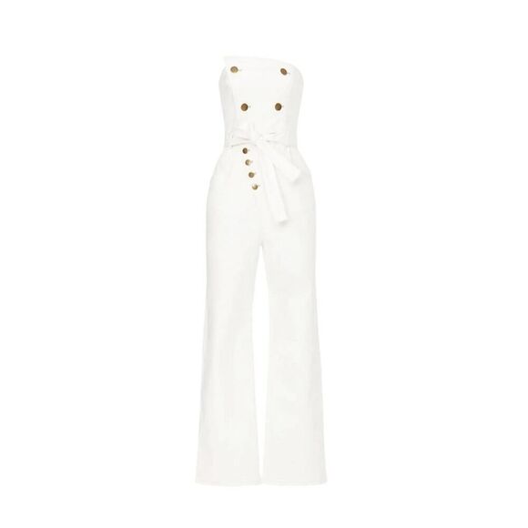 Marissa Webb Size 8 White Cotton Jumpsuit RTR Strapless Belted Button Front - Picture 3 of 12
